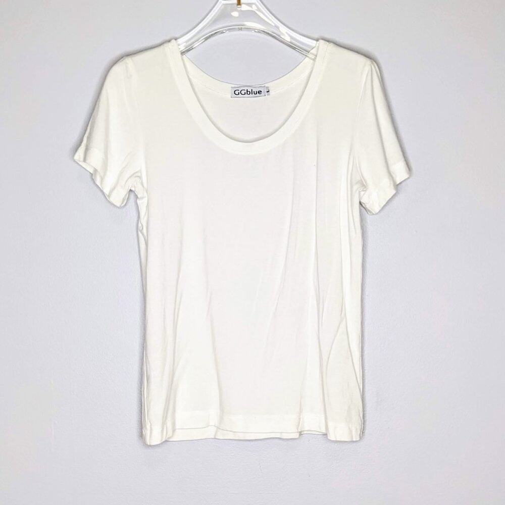 GGblue White Scoop Neck Short Sleeve T-Shirt Size L